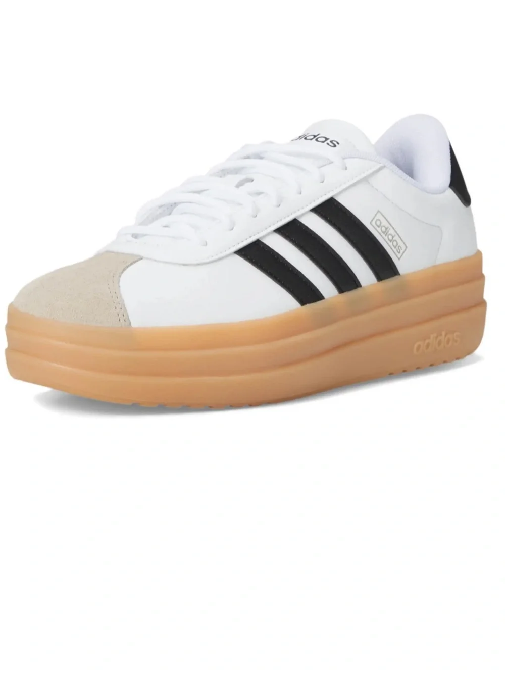 adidas White & Black VL Court Bold Platform Sneaker with Gum Sole